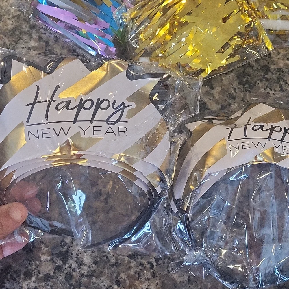 Happy New Year party set hats, necklace , pom pons new